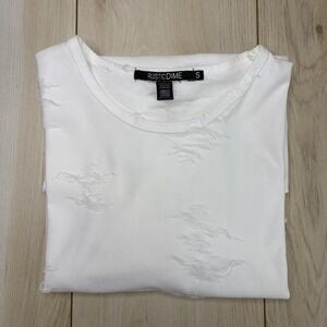 Rustic Dime Women's Small White Distressed/Ripped T-Shirt Long Sleeve USA Made